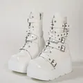 White gothic platform martin boots with buckle straps and cross charm chain details - 35 / White (603)