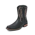 Schwarze Vintage-Bikerstiefel für Herren mit aufwendiger Bestickung und Blockabsatz - 39 / Geschnitzte Martin Boots (0805) / Schwarz