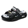 Herren EVA Slipper in Schwarz-Weiß mit dicker Sohle für Sommer, Strand und Freizeit. - 36 / Schwarz