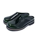 Eleganti sabot da uomo in pelle verniciata verde scuro lucido con suola spessa platform - 38 / Verde