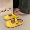 Vibrant yellow breathable mesh Mary Jane mules with buckle strap and comfortable platform sole - 35 / Yellow