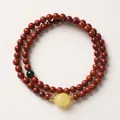Natuurlijke Zuid-Agaat armband met twee wikkelingen en gele bijenwas-stijl hanger - Jaspis Accent Stijl / 5mm Kraaldiameter/Dubbele Wikkel / Volvlees Zuid-Rode Agaat