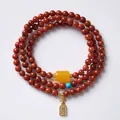 Natuurlijke zuidelijke rode agaat drielagige armband met bijenwas en turquoise - Veel Geluk Stijl / 5mm Kraaldiameter/Drievoudige Wikkel / Volvlees Zuid-Rode Agaat