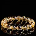 Natural 5A grade electric yellow citrine beaded bracelet with Brazilian crystals - Grade 5A Electric Yellow Citrine / 11-11.8mm Single Loop (approx. 18 Beads)