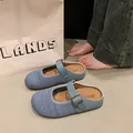 Breathable light blue mesh Mary Jane mule clogs with adjustable buckle strap for summer - 35 / Blue