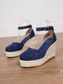 Navy blue suede espadrille wedge sandals with closed toe and ankle strap detail - 34 / Sapphire Blue