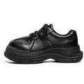 Scarpe rialzate uomo nere in pelle con suola spessa e design a piattaforma bassa. - 38 / Nero