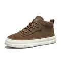 Stylish brown suede mid-top work shoes with a comfortable thick white sole for outdoor wear. - 39 / Khaki