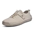Men's handmade stitched casual shoes in beige with velcro strap and rubber sole - 38 / Beige