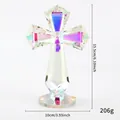 Detailed view of iridescent crystal cross ornament with dimensions and weight - 15.5cm/206g / AB Color