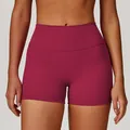 Premium high-waisted brushed wine red yoga shorts for women fitness running and gym sports - S / Bottoms / Raspberry Red