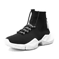 Stilvolle schwarze Socken-Sneaker für Herren mit klobiger weißer Sohle und Gurten. - 39 / Schwarz Weiß