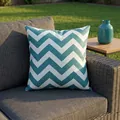 Premium outdoor waterproof throw pillow cover with teal and white chevron zigzag pattern - Teal Wave