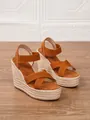 Sandalias de cuña marrón para mujer con plataforma de esparto y tiras cruzadas de verano - 34 / Marrón