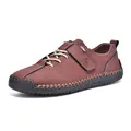 Chaussures décontractées en cuir cousues main pour hommes en brun rouge durable. - 38 / Bordeaux