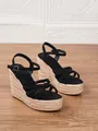 Sandalias de cuña tipo alpargata en ante negro con tiras cruzadas y suela de cuerda - 34 / Negro