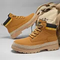 Classic men's tan high-top Martin boots with durable thick lug sole for outdoor hiking - 39 / Yellow