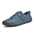 Mocassins décontractés pour hommes en cuir bleu avec coutures main et bride - 38 / Bleu