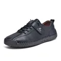 Chaussures de ville décontractées pour hommes en cuir cousu main avec semelle en gomme - 38 / Noir