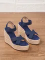 Elegantes sandalias de cuña azul con correas elásticas y suela de plataforma tejida - 34 / Azul Marino