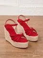 Sandalias de cuña tipo alpargata en ante rojo con tiras cruzadas y plataforma - 34 / Rojo