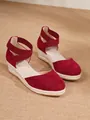 Sandalias de cuña en gamuza roja con suela de yute trenzado y correas elásticas - 34 / Rojo