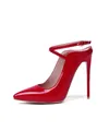 Elegant red patent leather pointed-toe stiletto high heels with ankle strap - 34 / Red