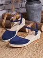 Sandalias de cuña de esparto azul marino con punta cerrada y correa al tobillo - 34 / Azul