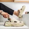 Men's summer beach sandals with thick sole and closed-toe clog design in beige - 38 / Khaki
