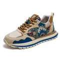 Men's ethnic style low-top sports sneakers with tribal patterns and blue suede accents - 39 / Rice Blue