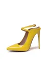 Bright yellow patent leather pointed-toe stiletto heels with adjustable ankle strap - 34 / Yellow