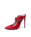 Elegant red patent leather stiletto high heel pumps with decorative woven strap - 34 / Red