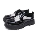 Men's studded patent leather casual shoes in black and white with platform sole - 38 / Black and White