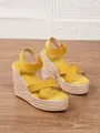 Sandalias de cuña amarillas con tiras cruzadas y suela de plataforma de esparto mujer - Amarillo