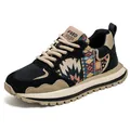 Ethnic pattern men's low-top sneakers in black and beige with suede details - 39 / Black Beige