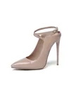 Elegante nude laklederen pumps met spitse neus en een stijlvol enkelbandje voor dames - Abrikoos