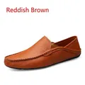 Mocasines clásicos de cuero marrón rojizo para hombre, estilo casual de negocios - 37 / Estilo de Cuero Sintético / Marrón Rojo