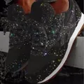 Sparkling black platform sneakers featuring vibrant multicolored rhinestones for casual wear - 35 / Black
