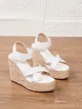 Sandalias blancas de esparto con cuña y plataforma trenzada - Blanco