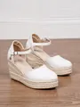 White closed-toe espadrille wedge sandals with woven jute platform and ankle strap - 34 / White