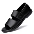 Premium black leather men's casual sandals with soft anti-slip sole for summer outdoor wear - 37 / Velcro Roman Style (2828-6) / Black