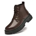 Classic dark brown leather Martin boots for men with thick black chunky rubber soles - 38 / All-season Style (7756) / Brown