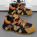 Sneaker chunky da uomo con suola spessa e design a blocchi di colore nero e giallo. - 39 / Nero e Cammello