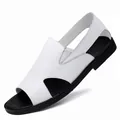 Sandale décontractée en cuir blanc de qualité pour homme avec semelle souple d'été - 37 / Style Romain à Sangles Croisées (2828-7) / Blanc