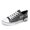Scarpe da ginnastica classiche in tela denim nera con lacci bianchi e cerniera laterale - 39 / Stile Nero Denim (WZ350) / Nero