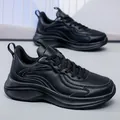 Premium black leather water-repellent sneakers for men, large size shoes for work - 39 / Black