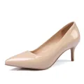 Classic nude patent leather pointed toe high heel pumps with elegant 6cm stiletto heels - 34 / Apricot