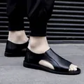Sandales décontractées en cuir noir pour hommes avec semelle souple antidérapante pour la plage - 38 / Style Romain à Enfiler (D2828) / Noir