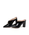 Elegant black patent leather pointed-toe mules with pearl charms and chunky heels. - 34 / Black