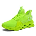 Neon green breathable mesh running sneakers with a unique blade sole design for men - 36 / Green